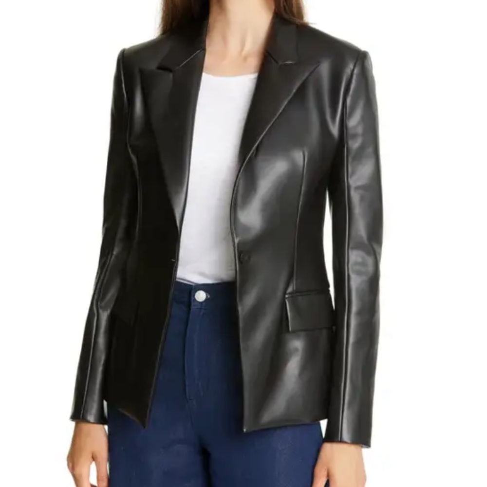 Theory brand new women’s size 8 black faux leather fitted blazer